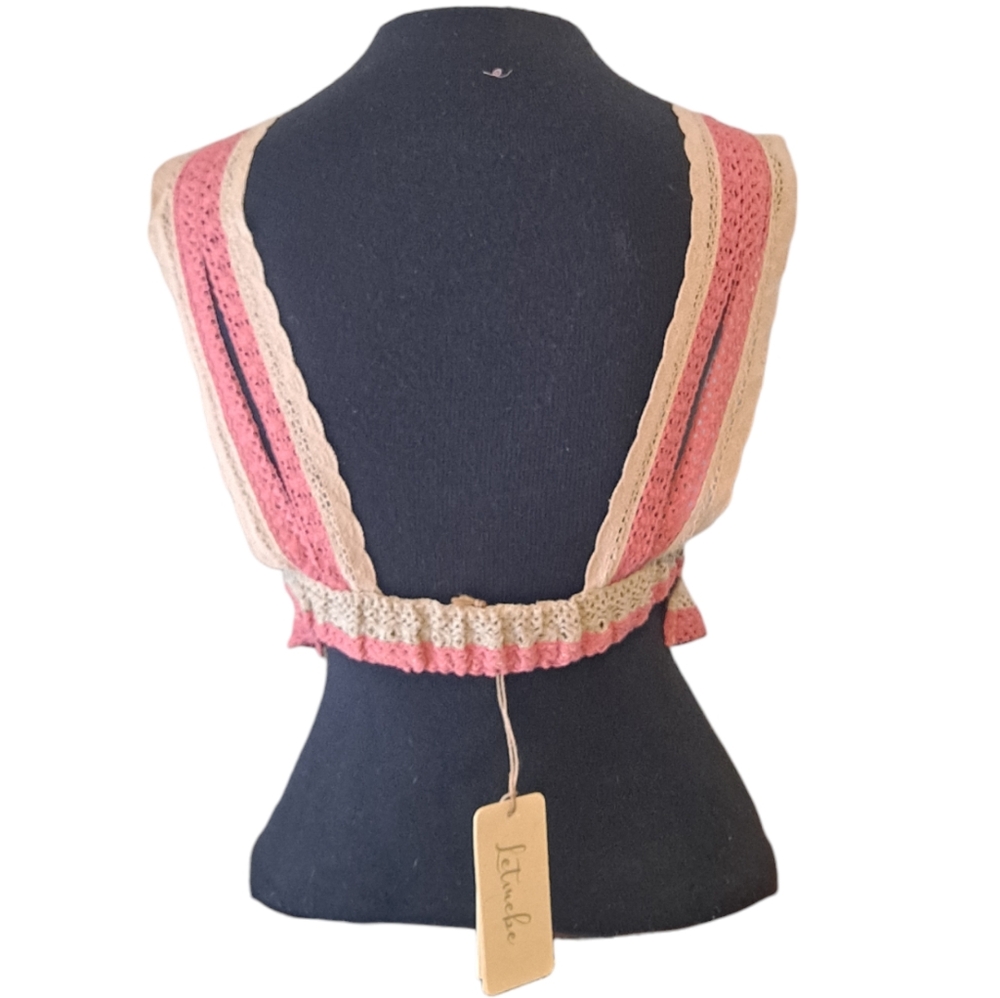 Anthropologie - Let Me Be - Open Back Crochet Tank Top Size Small Pink/Cream - Picture 7 of 16